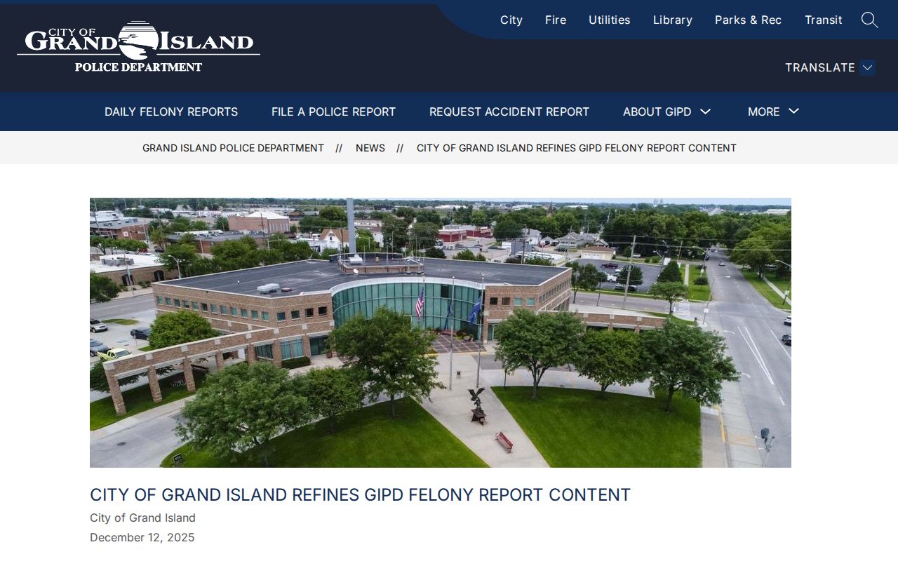 Hall County Grand Island police arrest record publication policy notice