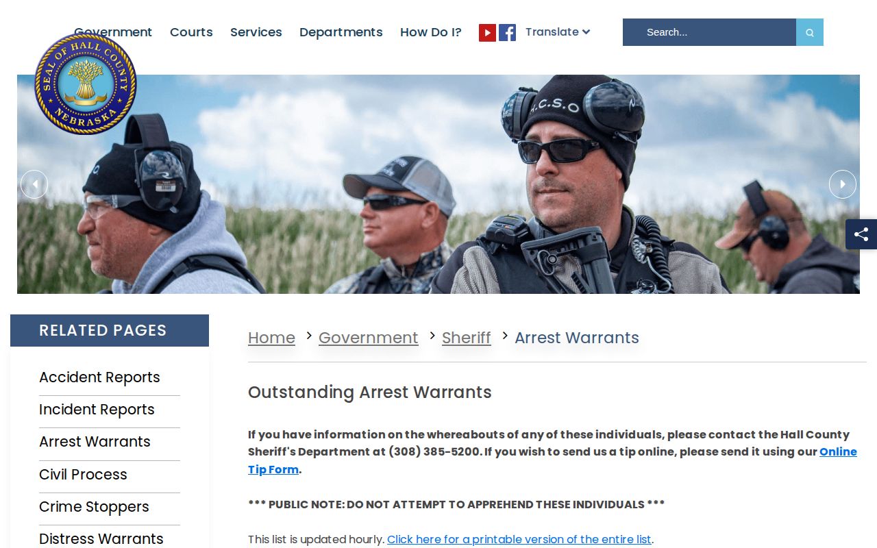 Hall County official warrant search interface