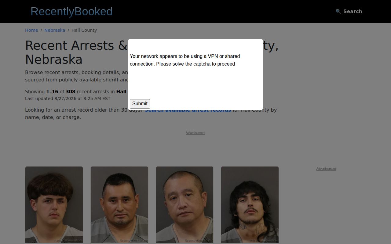 Hall County unofficial recent booking source interface