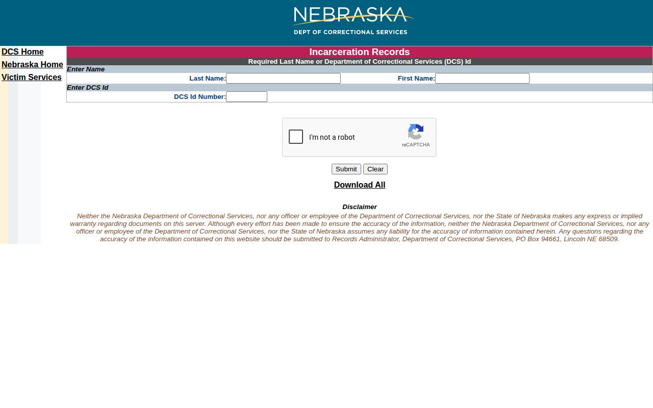 Hall County related Nebraska NDCS state custody record search
